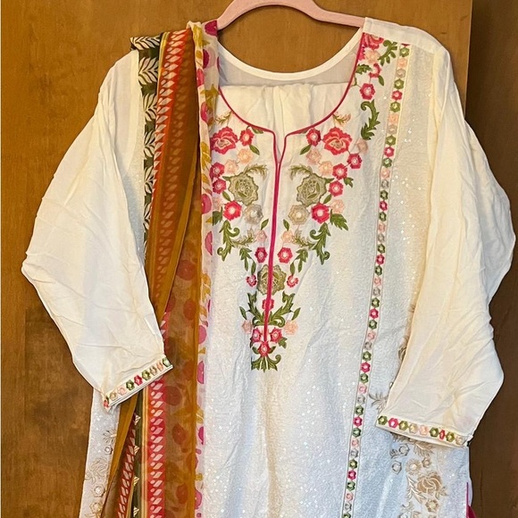 Three pieces Indian Pakistani outfit embroidered cotton - Picture 3 of 4